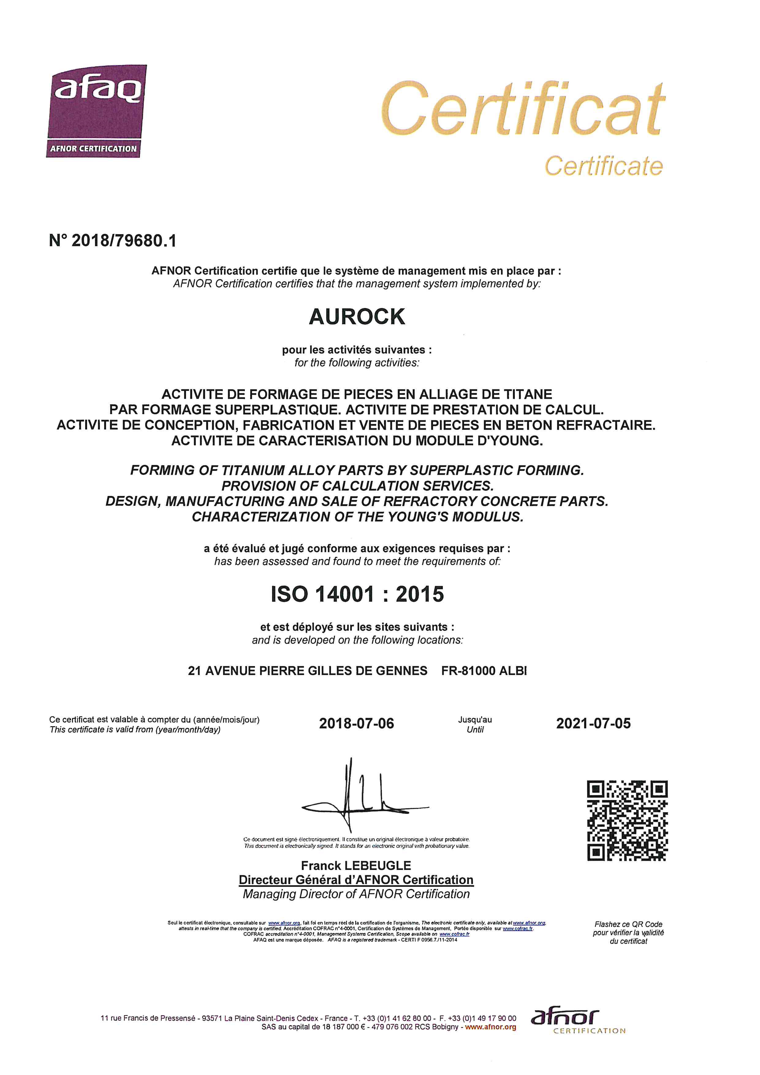 CertificatISO14001Aurock